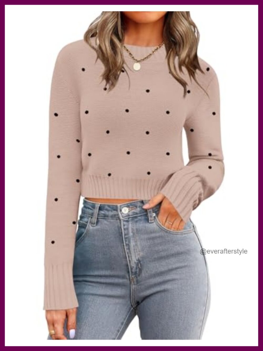 Cropped Long Sleeve Knit Sweater Pullover Casual Crew Neck
